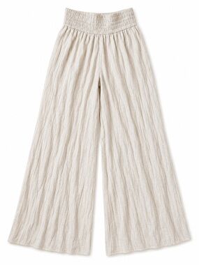 Wonderly Cream Wide Leg Linen Blend Pull On Pants Beach Resort